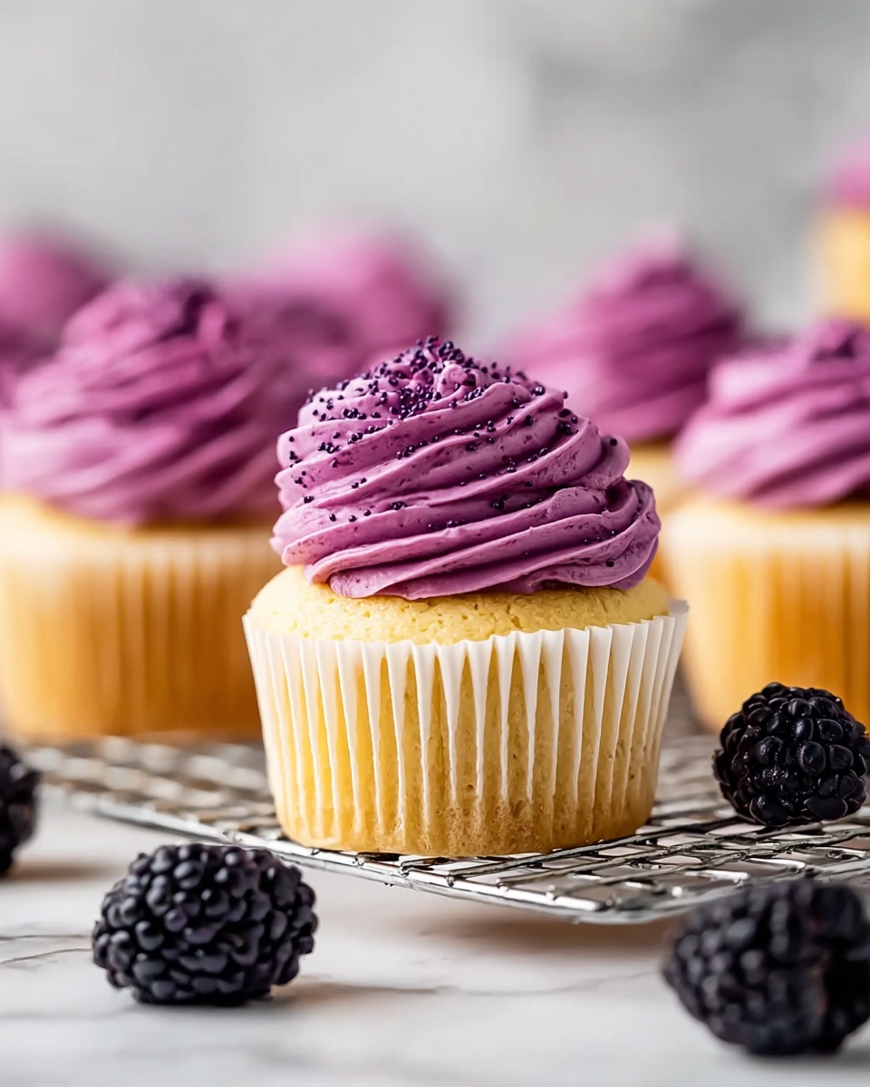 Lemon Poppy Seed Cupcakes with Blackberry Frosting Recipe - Recipe Image